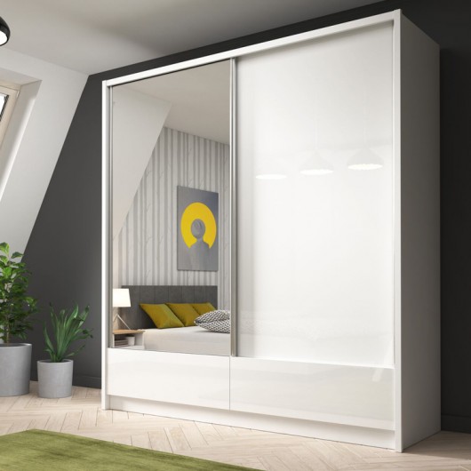 Armadio Tom Gihome ® 200cm 2 ante scorrevoli bianco lucido