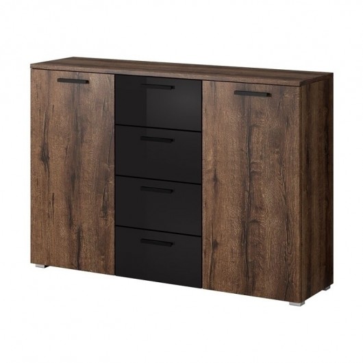 Comò Cortina Gihome ® 2 ante 4 cassetti rovere scuro e nero lucido