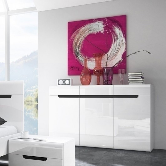 Comò Dubai Gihome ® 3 ante e 3 cassetti bianco lucido