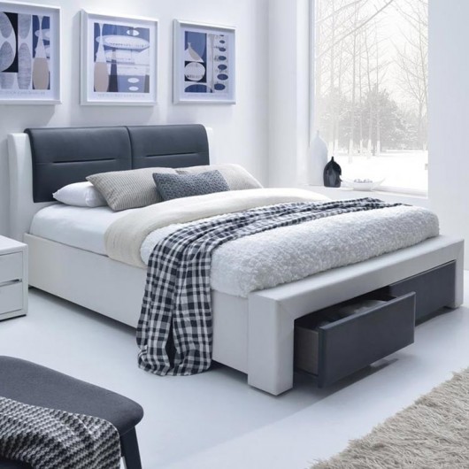 Letto 140 Gallipoli Gihome ® ecopelle bianco nero con cassetti francese