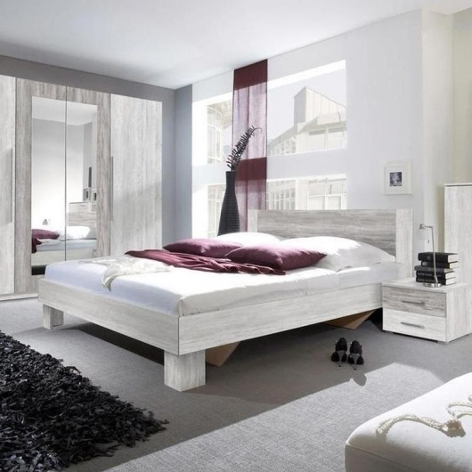 Letto standard 160/200 + comodini Lisa Gihome ® pino rovere grigio