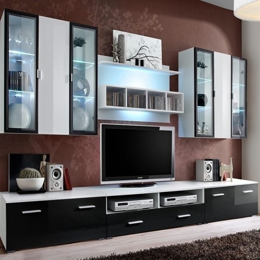Parete attrezzata Corfù Gihome ® bianco e nero lucido