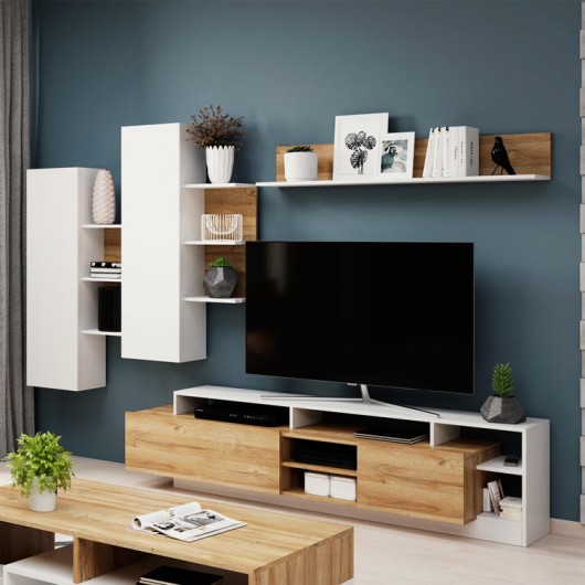 Parete attrezzata Dora Gihome ® rovere bianco moderna
