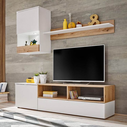 Parete attrezzata Lipo1 Gihome ® bianco opaco rovere