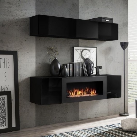 Parete attrezzata N Gihome ® con biocamino corpo e frontale nero