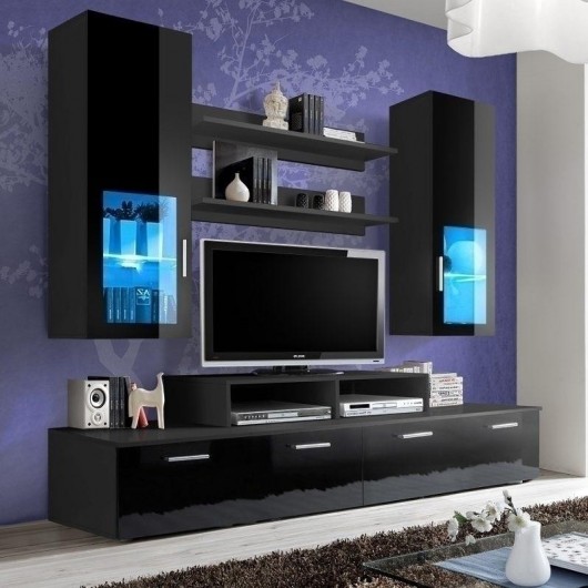Parete attrezzata Orlando Gihome ® nero lucido