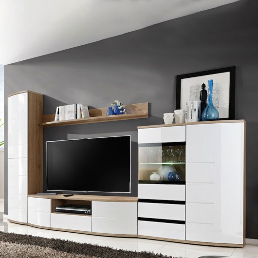 Parete attrezzata Santa Fe Gihome ® rovere bianco lucido 300 cm