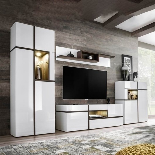 Parete attrezzata soggiorno Mackay Gihome ® bianco opaco bianco lucido moderna
