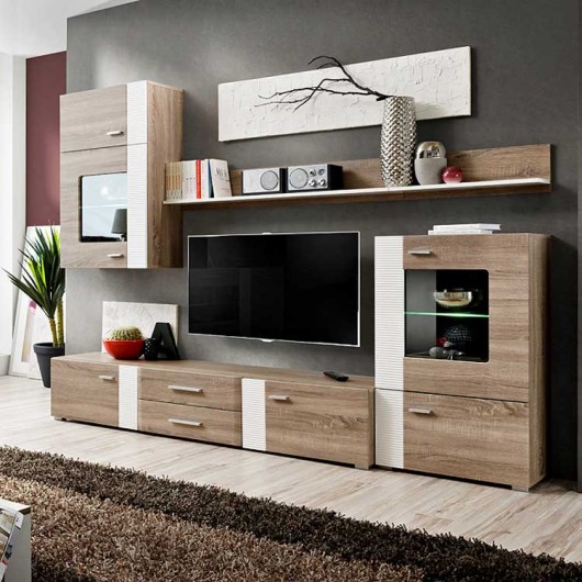 Parete attrezzata soggiorno Mexico Gihome ® rovere