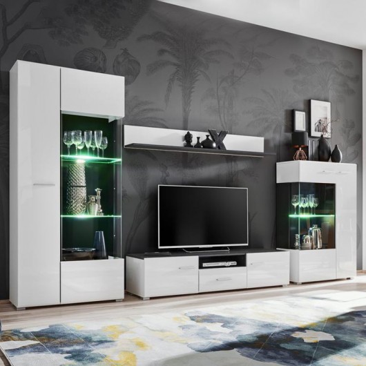 Parete attrezzata York Gihome ® bianco lucido nero