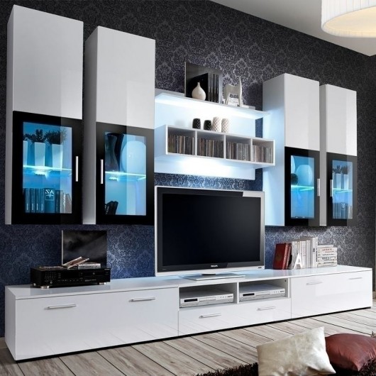 Parete soggiorno Barrie Gihome ® bianco lucido