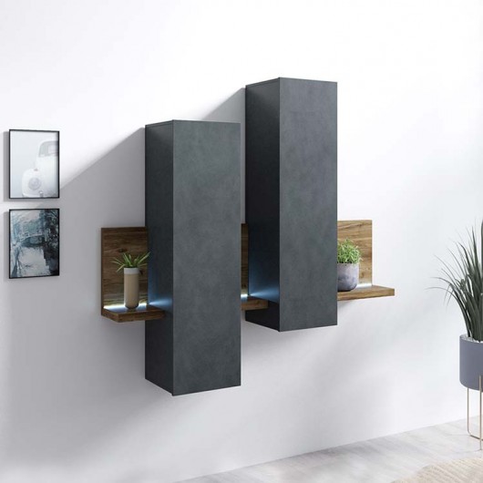 Pensile per parete attrezzata Megan Gihome ® antracite noce
